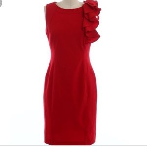 Calvin Klein size 6 red ruffle work dress